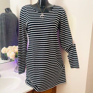 H&M Women's Dress, sz L, navy blue white stripes, Marine dress, stretch, cotton